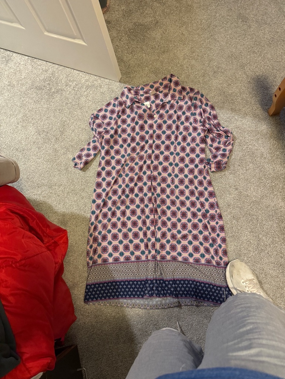 Chico's Pink, Navy and Cream Geometric Button-Up Top